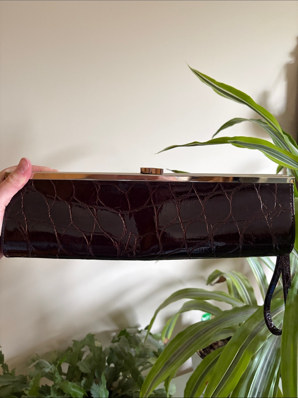 Elegant Dark Purple Croc-Embossed Clutch